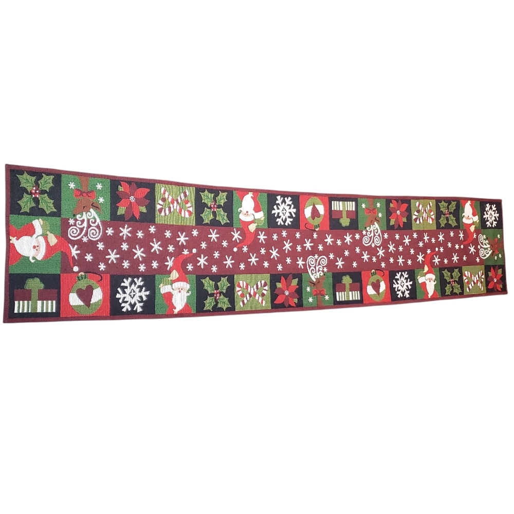 Christmas Table Runner 67" Festive Holiday Santa Holly Candy Canes Snowflakes